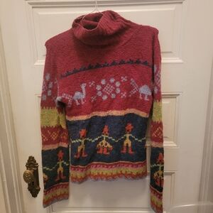 Wool Colorful Patterned Turtleneck Sweater Size M MADE.IN ITALY